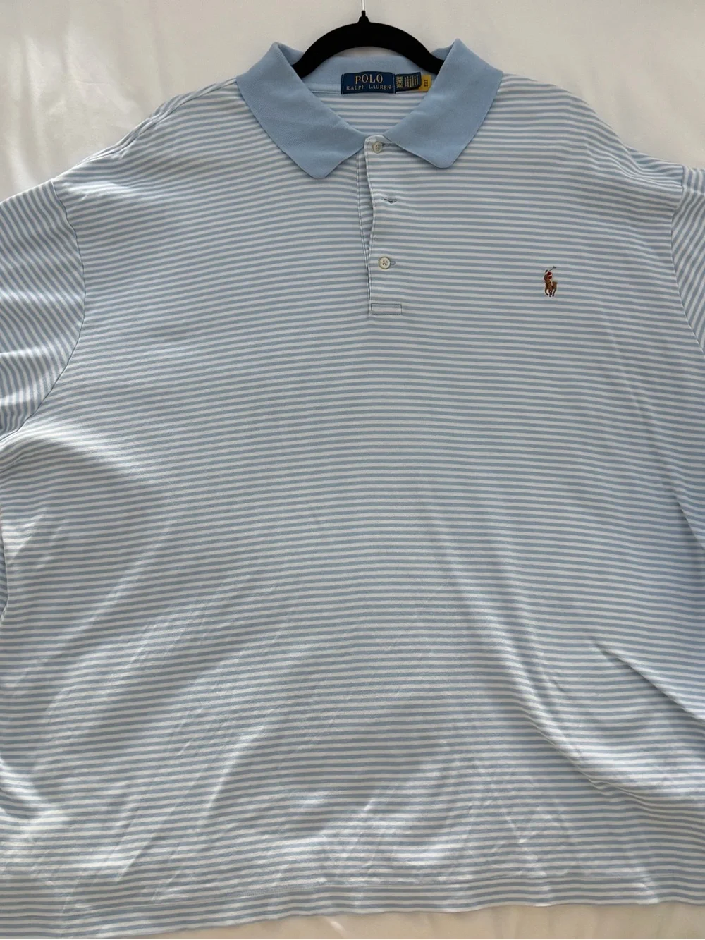 Ralph Lauren Light Blue & White Soft Cotton Striped Polo Shirt